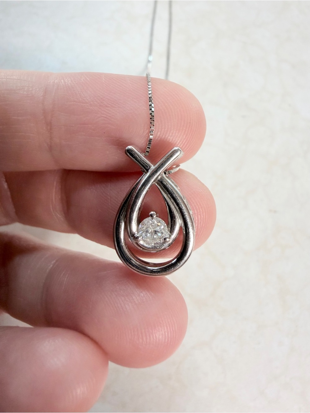 10k Solid Gold Teardrop Diamond Pendant Necklace